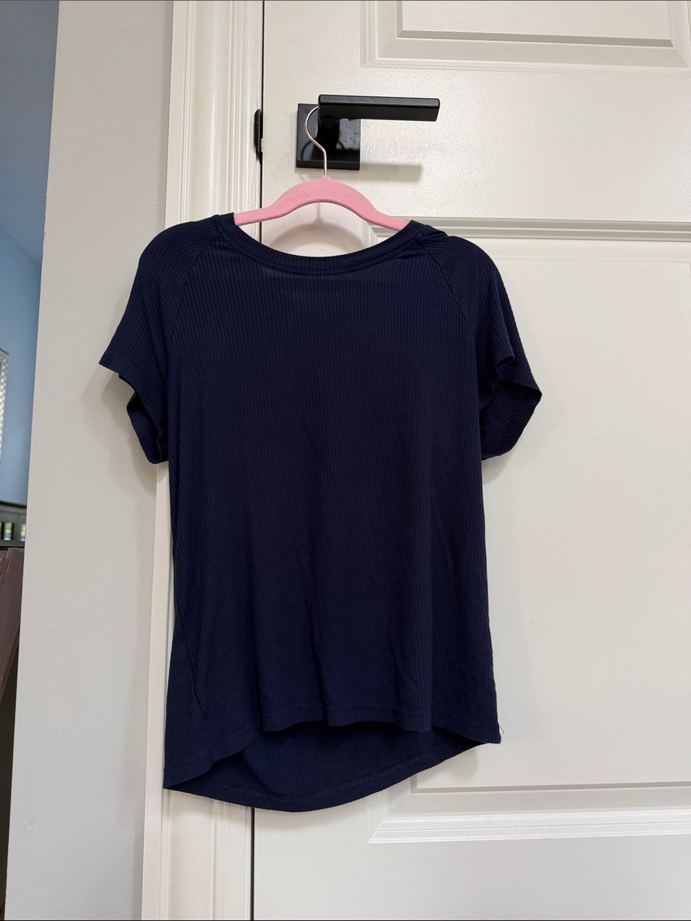 Women's Navy Ribbed Short Sleeve Tee